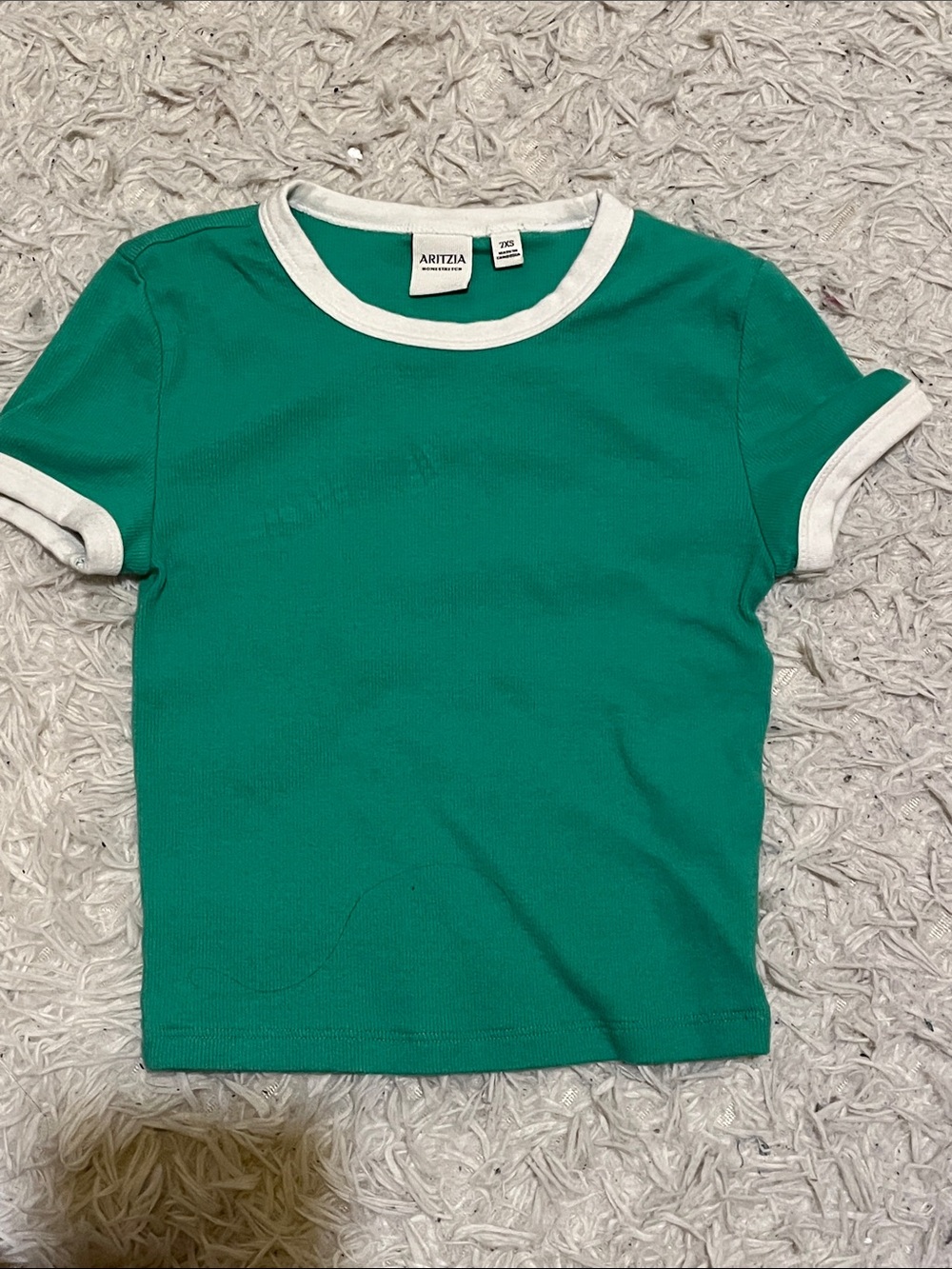 Aritzia Tennis Green Tee with White Contrast Trim